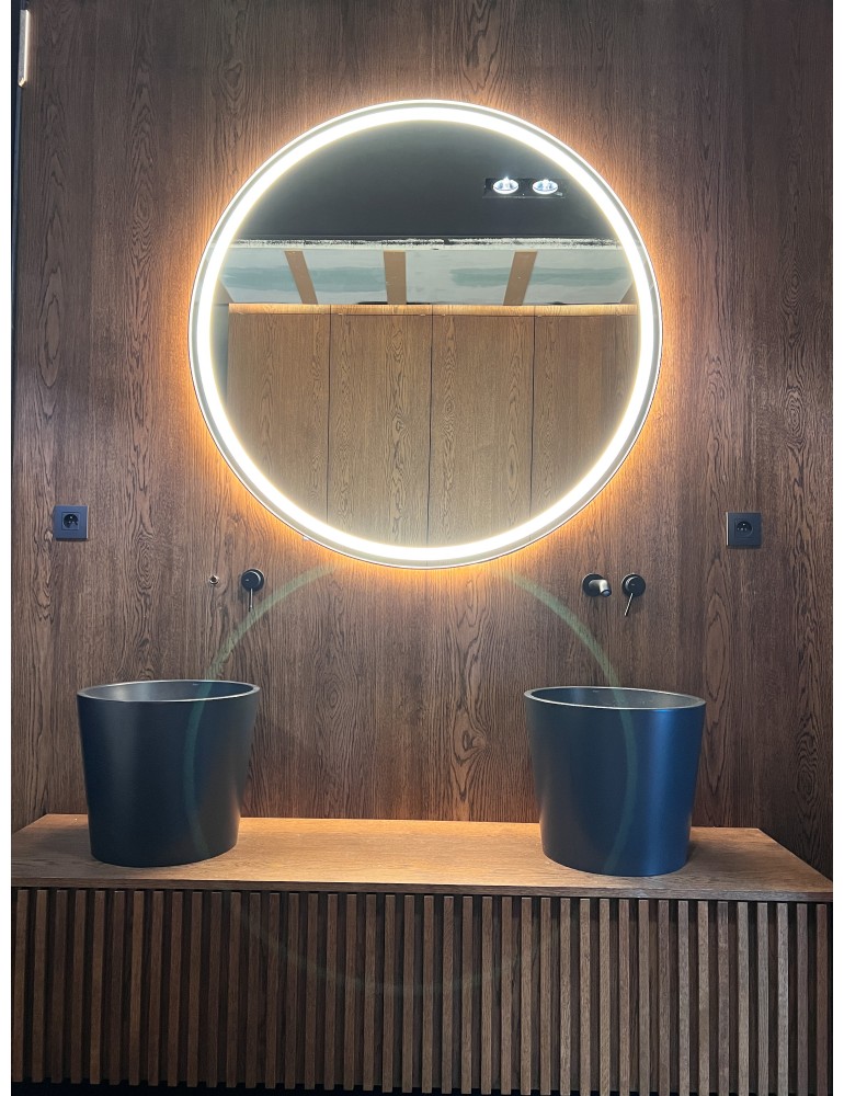 Drevené okrúhle zrkadlo Integro a Ambient LED