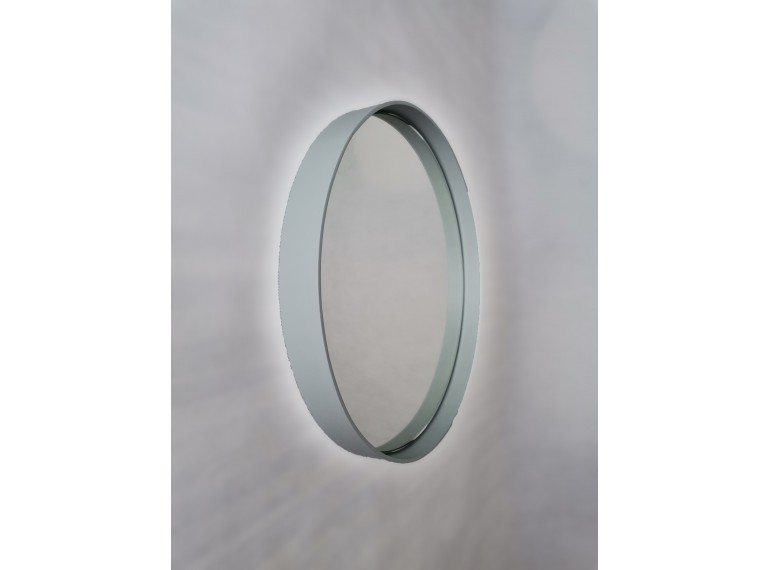 Pastelovo sivé okrúhle zrkadlo s podsvietením