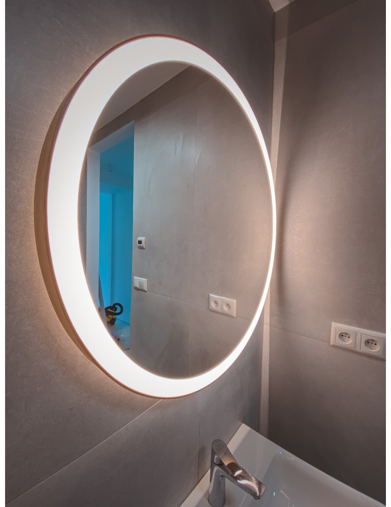 Drevené okrúhle zrkadlo Integro LED