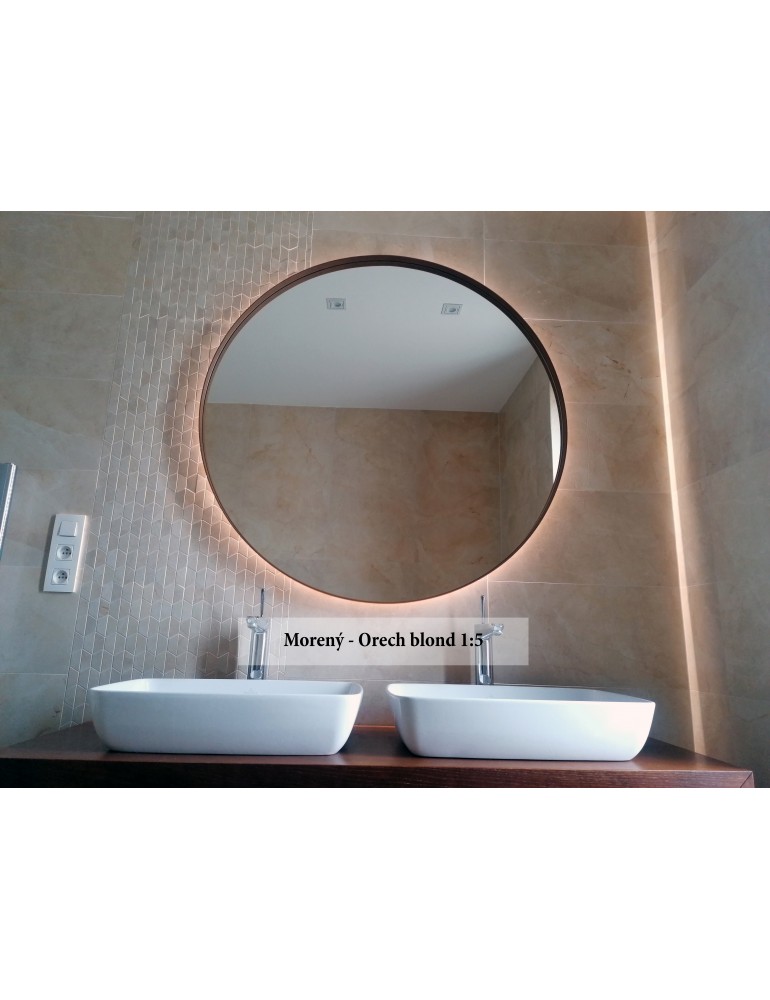 Drevené okrúhle zrkadlo s podsvietením - dub morený