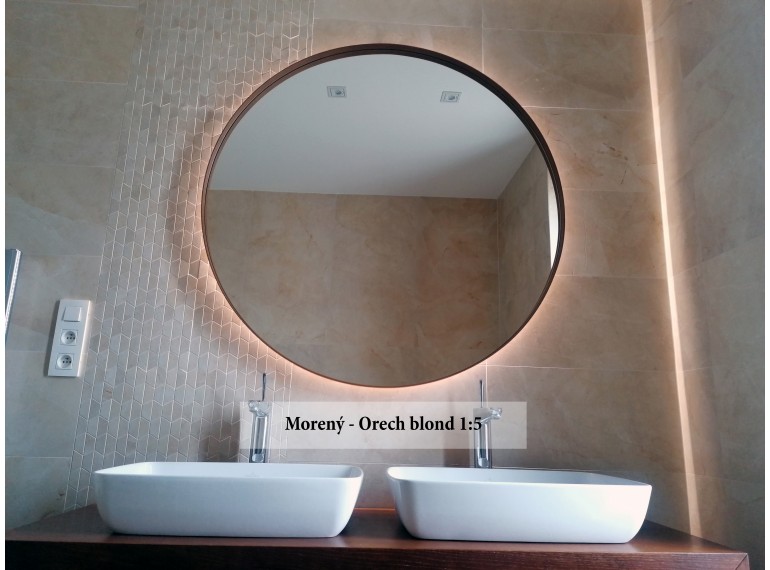 Orechové okrúhle zrkadlo s podsvietením
